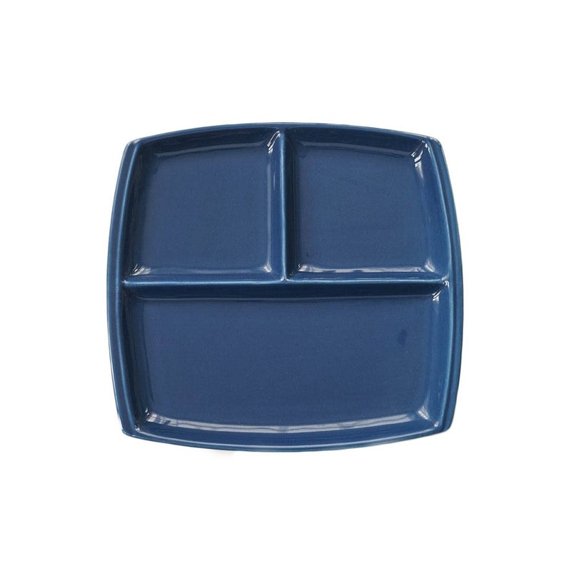 FLYING BALLOON Elegant Quadrate Shaped Ceramic Divided Plate Dinner Plates Luncheon Plates Salad Plates Dishes Best Gift for Kitchen, White/Dark Blue (1, Blue) - Image 1
